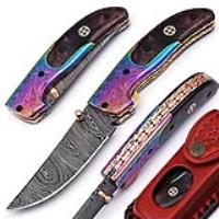 FFDM-100RB - White Deer Executive Titanium Series Black Camel Bone Handle Damascus Folding Knife