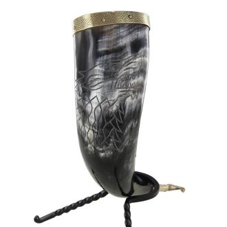Fenrir Viking Handmade Warrior Drinking Horn Stand Set