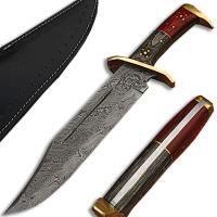 GDM-02 - White Deer Damascus Steel Rattler Bowie Knife Frost Wood Handle