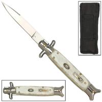 GBS21 - Automatic Italian Stiletto Pearl White Handle Switchblade Knife