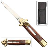 GBS63 - Push Lever Stiletto Switchblade Live Oak Knife