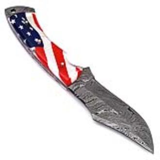 Land of the Free Full Tang Damascus Steel American Flag Handle