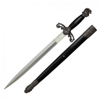 Scrimshaw Designed Dagger With Black Scabbard