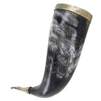 IN60616 - Hand Carved Fenrir Viking Warrior Drinking Horn