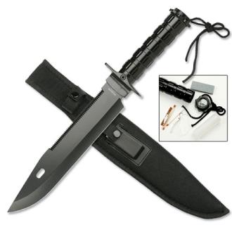 Survival Knife with Survival Kit - All Black