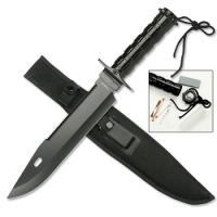 HK-5698LB - Survival Knife with Survival Kit - All Black