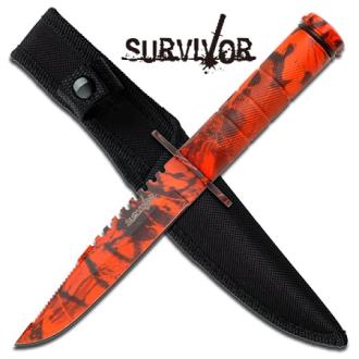 Survival Knife with Kit Red Lava Camo