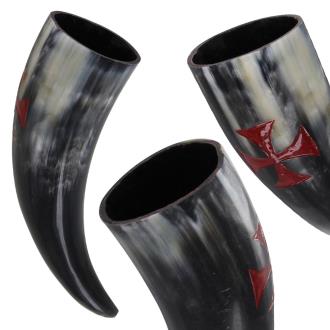 Hand Carved Knights Templar Drinking Horn Set