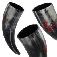 IN4204KD - Hand Carved Knights Templar Drinking Horn Set