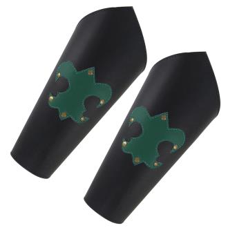 Lace-Up Medieval Leather Green Fleur-de-lis Arm Bracer Cuff Set