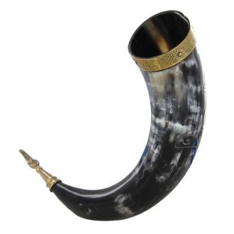 Viking Norse Drinking Horn Hand-carved Mjolnir Design