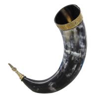 IN60607 - Viking Norse Drinking Horn Hand-carved Mjolnir Design
