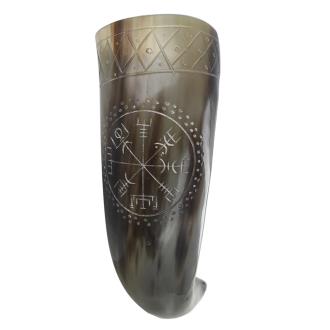 Norse Era Icelandic Vegvisir Engraved Drinking Horn