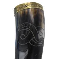 IN60624 - Norse Crocodile Brass tip Jormungandr Engraved Drinking Horn