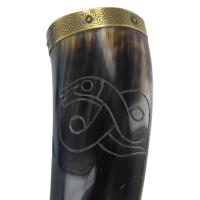 IN60624 - Norse Crocodile Brass Tip Jormungandr Engraved Drinking Horn