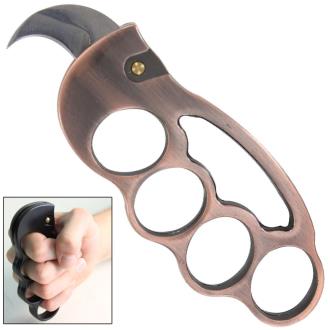 Beat Down Automatic Brass Knuckle Karambit Knife