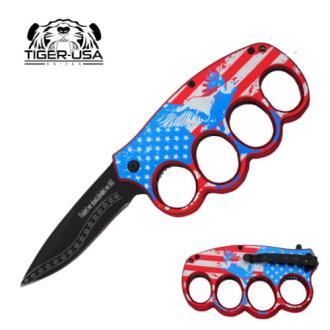 8 Inch Patriotic Eagle US Flag Trigger Action Trench Knife