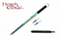 K1020-44-RW - Rainbow Ninja Sword with Throwing Knife Set