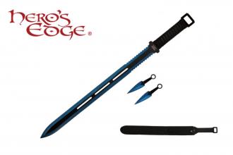 Technicolor Ninja Sword with Throwing Knives 28 Blue