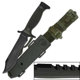 Survival Knife Black Double Serration