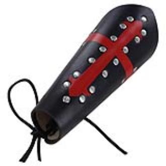 Holy Warrior Medieval Lace Up Leather Bracer | Black and Red |