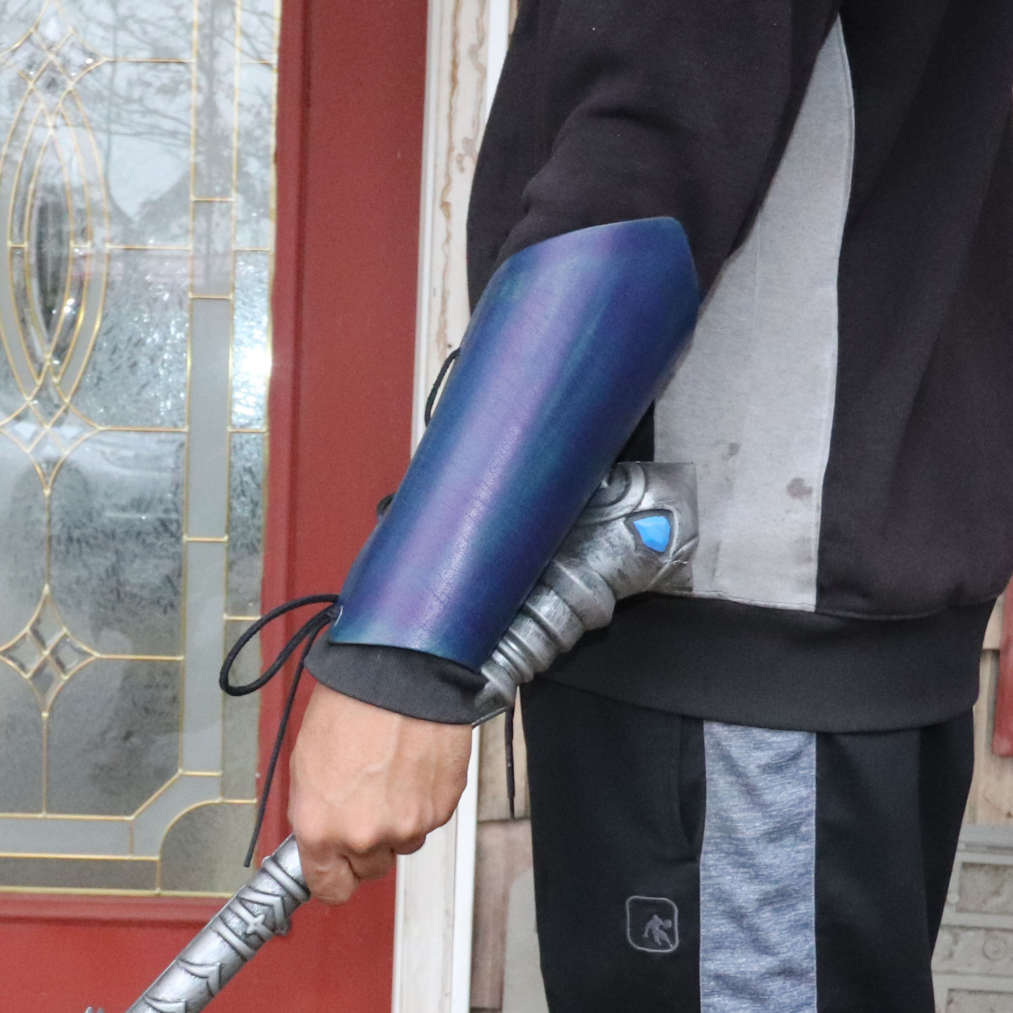 Medieval Warrior Lace Up Leather Bracer Blue