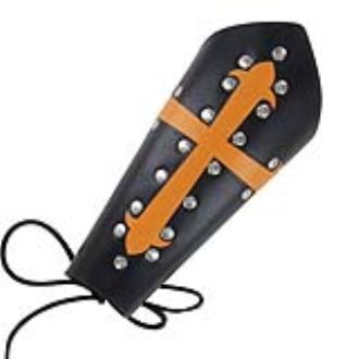 Holy Warrior Medieval Lace Up Leather Bracer Black and Orange