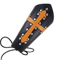 BR2229 - Holy Warrior Medieval Lace Up Leather Bracer Black and Orange