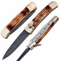 LV1BR - Lever Lock Damascus Deaths Door Pocket Knife