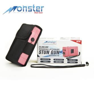 25 Million Volt Rechargeable Stun Gun With LED Light and Disable Pin Pink