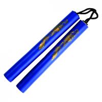 - - Foam Nunchaku with Gold Dragon Print Blue