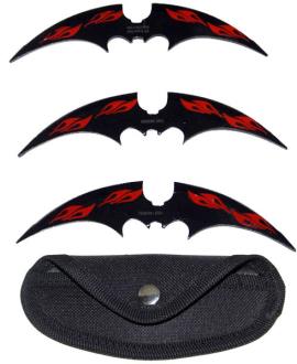 Bat Dagger Throwing Stars 3 Piece Set Black Red