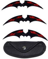 TK-15 - Bat Dagger Throwing Stars- 3 piece set- Black/Red