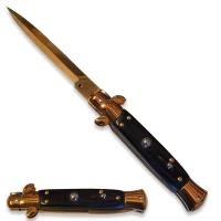 PA-98-GDBK - Gold Blade Automatic Stiletto Switchblade Knife Black Handle