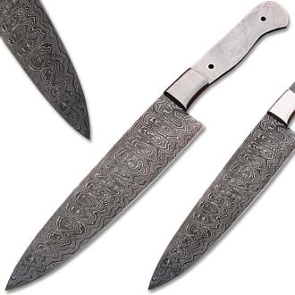 Custom Made Damascus Making Ladder Pattern Chef Knife Blank