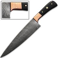 SDM-2214 - Custom Made Damascus Steel Chef Knife Buffalo Horn Handle &amp; Copper