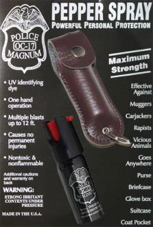 1/2oz Police Strength pepper spray- brown leather pouch /keychain