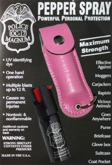 1/2oz Police Strength pepper spray- pink leather pouch /keychain