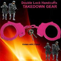 P-15920 - Double Lock Stainless Steel Handcuffs- Hot Pink- Police Quality