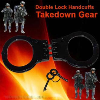Double Lock Stainless Steel Hinged Handcuffs Black