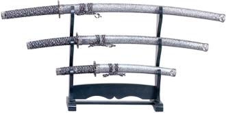Decorative Samurai Sword Set Silver and Grey