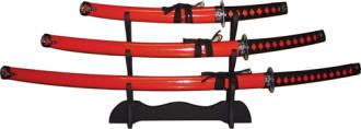 Samurai Sword Set with Spoke Tsuba - Red