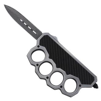 Devil's Reject Damascus Steel Automatic Dual Action OTF Switchblade Knuckle Trench