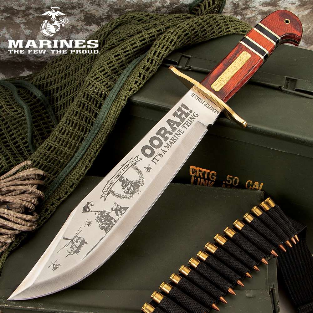 Usmc Commemorative Bowie Knife 3Cr13 Stainless Steel Blade