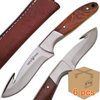 WD-9407_6pcs - Case of 6pcs White Deer J2 Steel Hunters Guthook Skinner Knife Wood Grip Drop Point