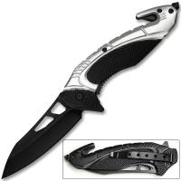 WDF-280GY - White Deer Tactical Knife With Glass Breaker silver and Black
