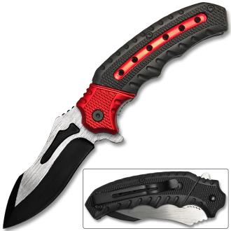 White Deer Tactical Knife Red and Black Spring Assisted