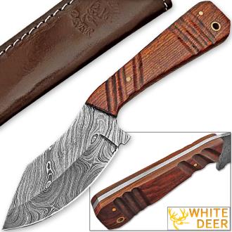 White Deer Spey Blade Damascus Steel Hunting Skinner Knife Cocobolo Hardwood Handle
