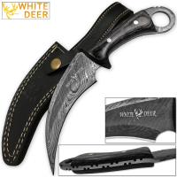 WDM-2368 - White Deer Mission Tactical Karambit Knife 9.25in Full Damascus Forged Steel