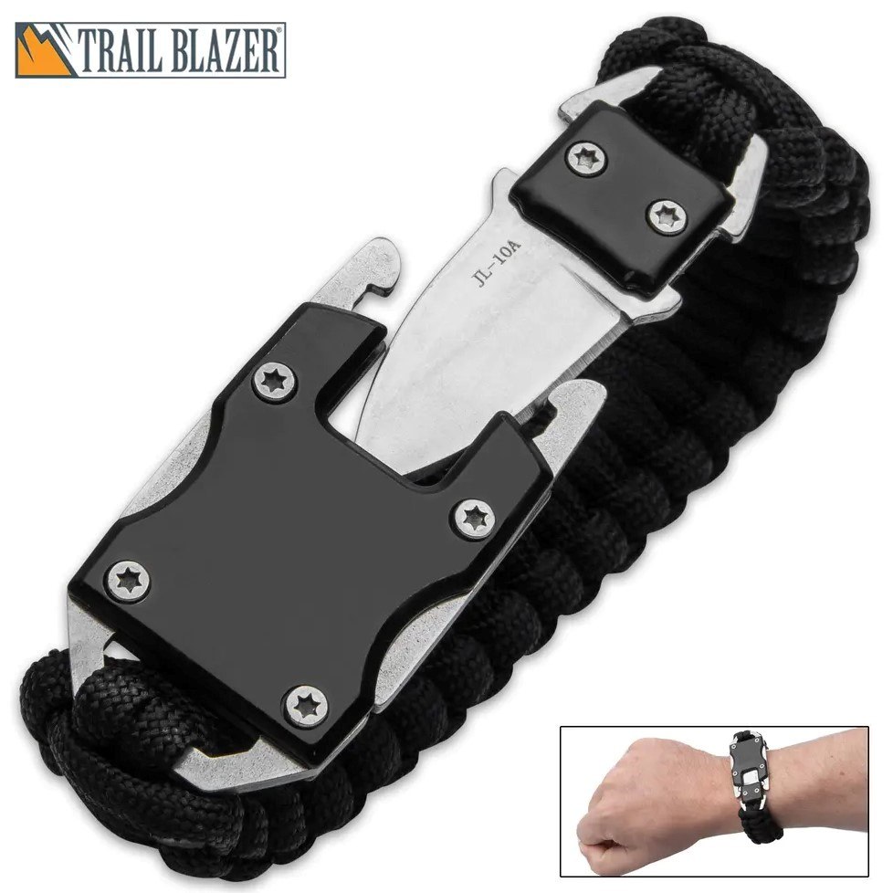 Trailblazer Hidden Knife Paracord Bracelet - Stainless Steel Blade, ABS and  Stainless Steel Buckle - Length 8 1/2
